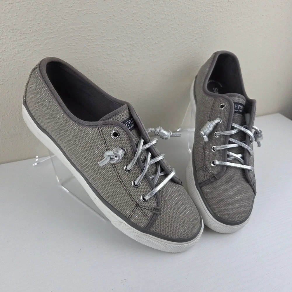 Sperry Top-Sider Seacoast Gray Silver‎ Metallic Canvas Women's Sneaker Size 7 M